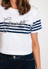 Guess Womens Embroidered Logo Striped T-Shirt, White