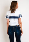 Guess Womens Embroidered Logo Striped T-Shirt, White