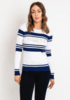 Guess Embellished Lace Logo Sweater, White & Navy