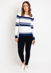 Guess Embellished Lace Logo Sweater, White & Navy
