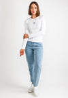 Guess Jeans Womens Star Embroidered Ribbed Top, White