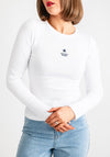 Guess Jeans Womens Star Embroidered Ribbed Top, White