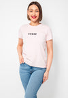 Guess Logo Embroidered T Shirt, Pink