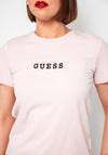 Guess Logo Embroidered T Shirt, Pink