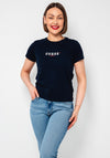 Guess Logo Embroidered T Shirt, Navy