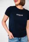 Guess Logo Embroidered T Shirt, Navy