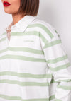 Guess Jeans Striped Cropped Rugby Shirt, Green and White