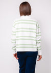 Guess Jeans Striped Cropped Rugby Shirt, Green and White