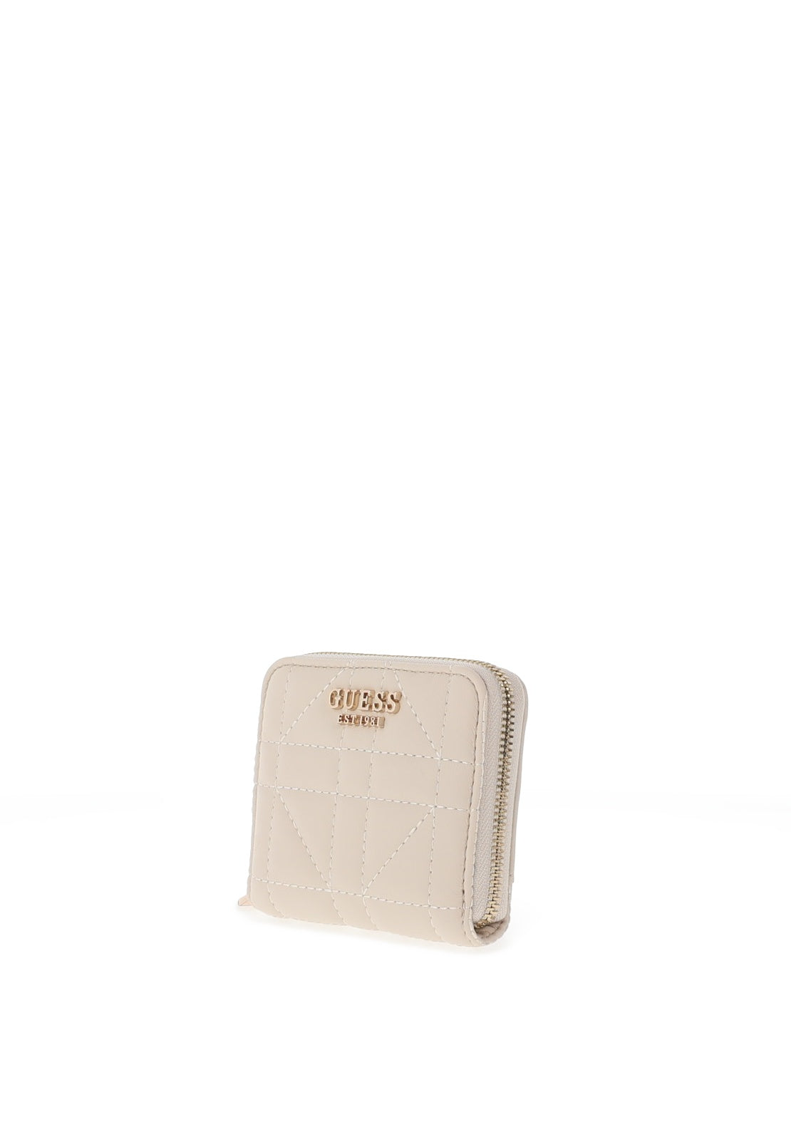 Guess Assia Quilted Zip Round Small Wallet, Stone