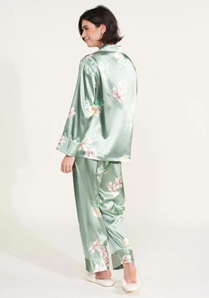 Serafina Collection Floral Satin Feel Pyjama Set, Green