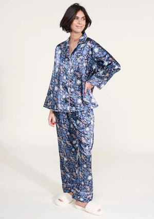 Serafina Collection Floral Satin Feel Pyjama Set, Navy
