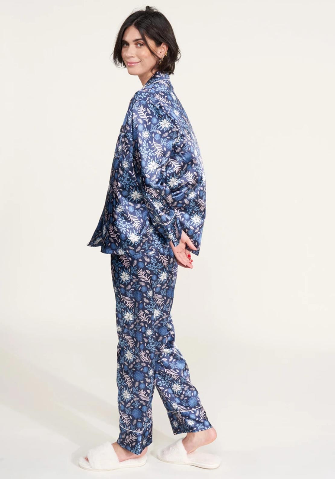 Serafina Collection Floral Satin Feel Pyjama Set, Navy
