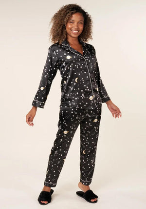 Serafina Collection Star Satin Feel Pyjama Set, Black