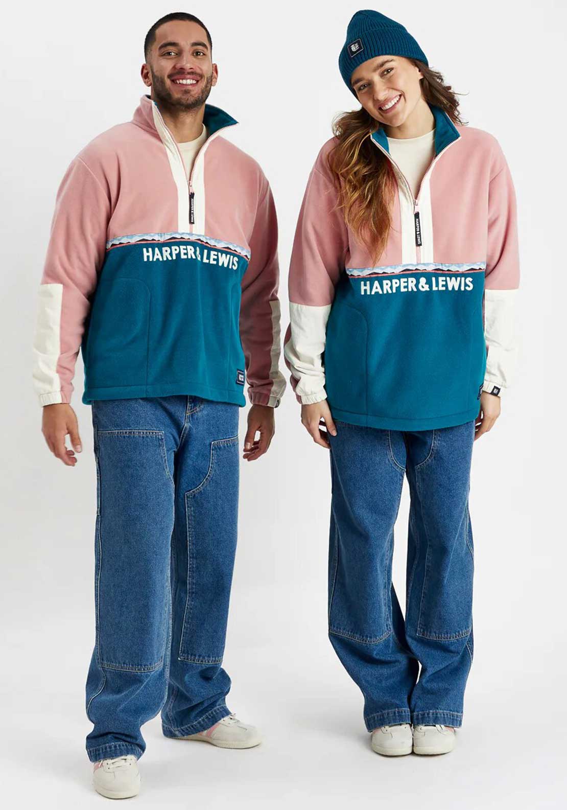 Harper & Lewis Unisex Sebi Quarter Zip Fleece, Dusty Pink - McElhinneys