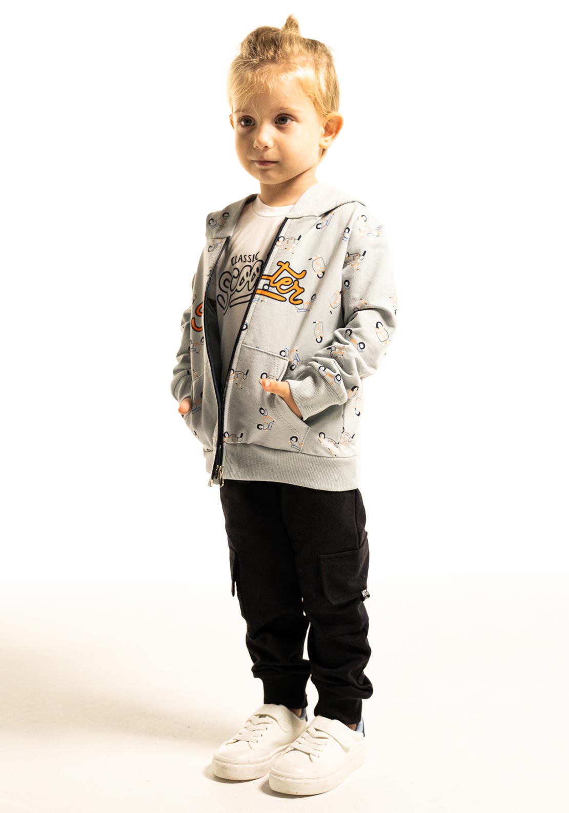Hashtag Mini Boy Scooter 3 Piece Set, Blue and Black