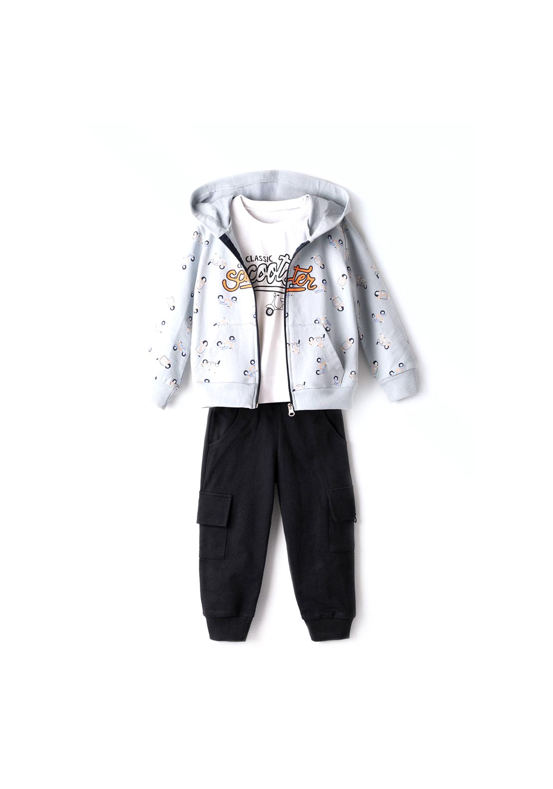 Hashtag Mini Boy Scooter 3 Piece Set, Blue and Black