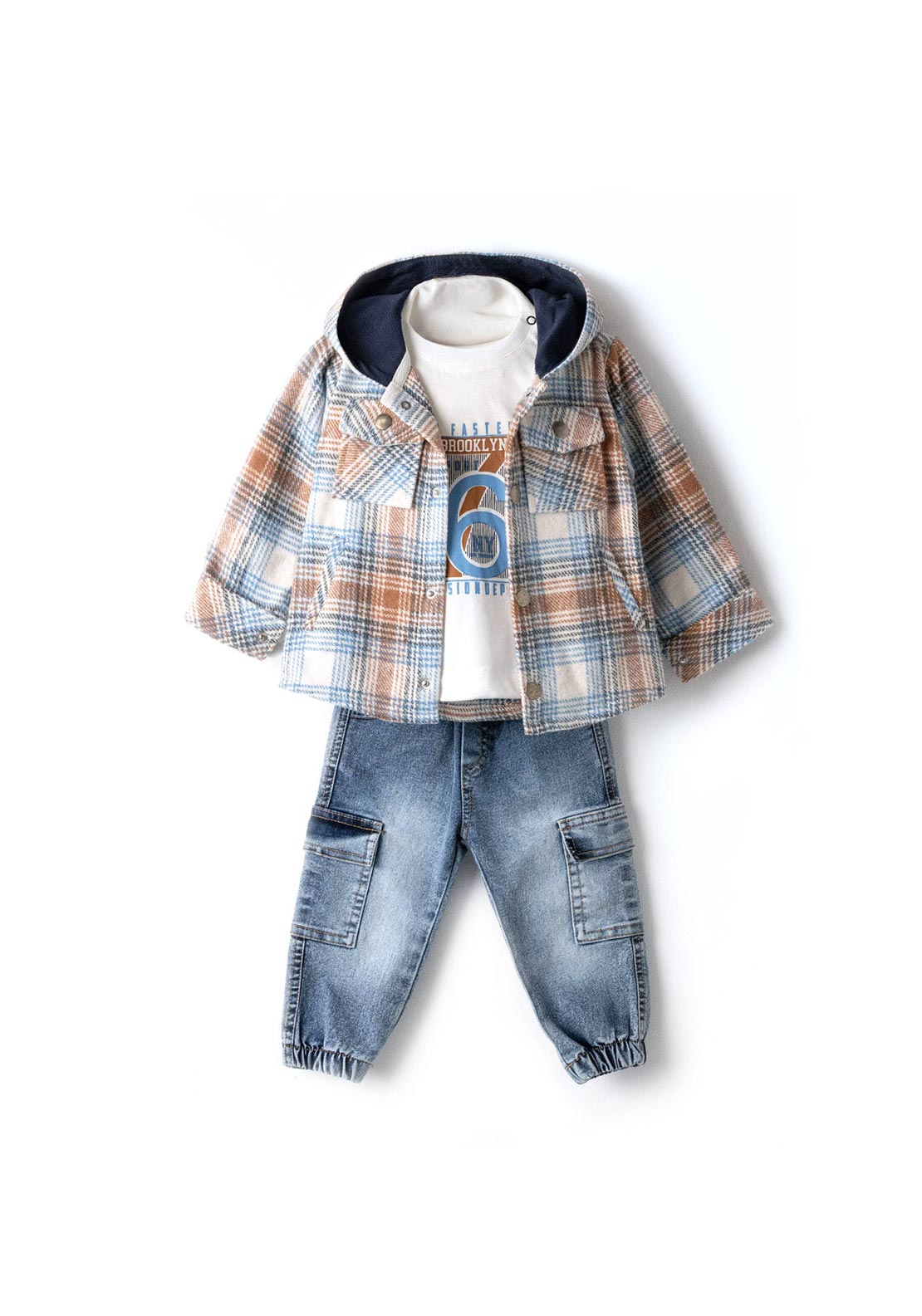 Hashtag Baby Boy Overshirt Three Piece Set, Natural