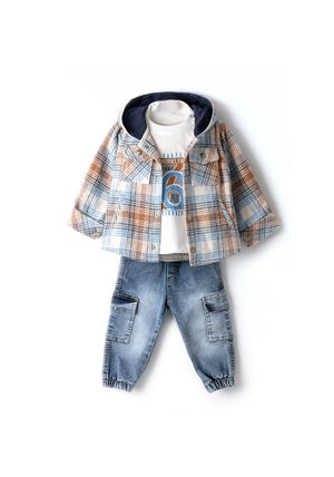 Hashtag Baby Boy Overshirt Three Piece Set, Natural
