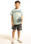 Hashtag Mini Boy Biker T Shirt and Shorts Set, Mint and Navy