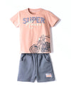 Hashtag Mini Boy Biker T Shirt and Shorts Set, Orange and Grey