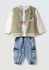 Hashtag Baby Boys Teddy Bear 3 Piece Set, Green Multi