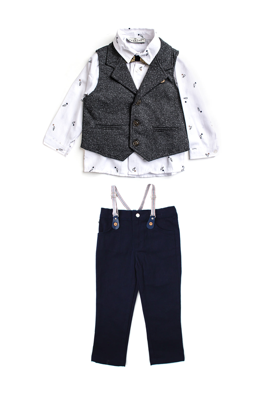 Hashtag Baby Boy Waistcoat, Shirt and Chino Set, Grey Navy McElhinneys