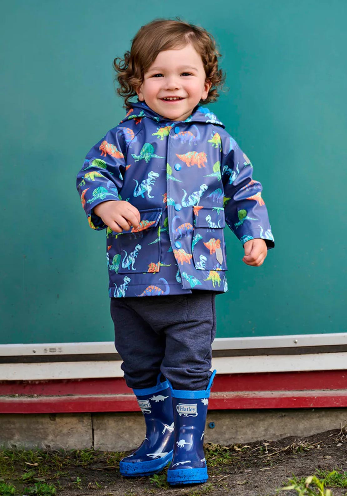 Hatley Baby Boy Dino Hooded Rain Jacket, Navy
