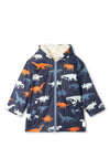 Hatley Mini Boys Dinosaur Silhouettes Colour Changing Raincoat, Navy