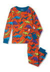 Hatley Mini Kids Dinosaur Cotton Pyjama Set, Red Clay