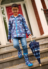 Hatley Mini Boy Dino Colour Changing Waterproof Rain Jacket, Navy
