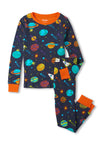 Hatley Mini Kids Space Explorer Cotton Pyjama Set, Blue Night