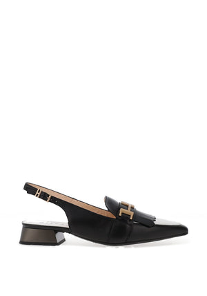Hispanitas Leather Fringe Sling Back Pumps, Black & White