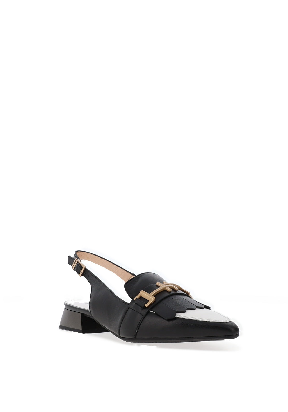 Hispanitas Leather Fringe Sling Back Pumps, Black & White