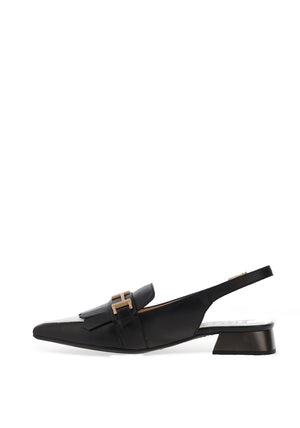 Hispanitas Leather Fringe Sling Back Pumps, Black & White