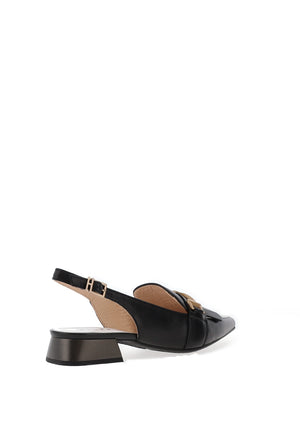 Hispanitas Leather Fringe Sling Back Pumps, Black & White