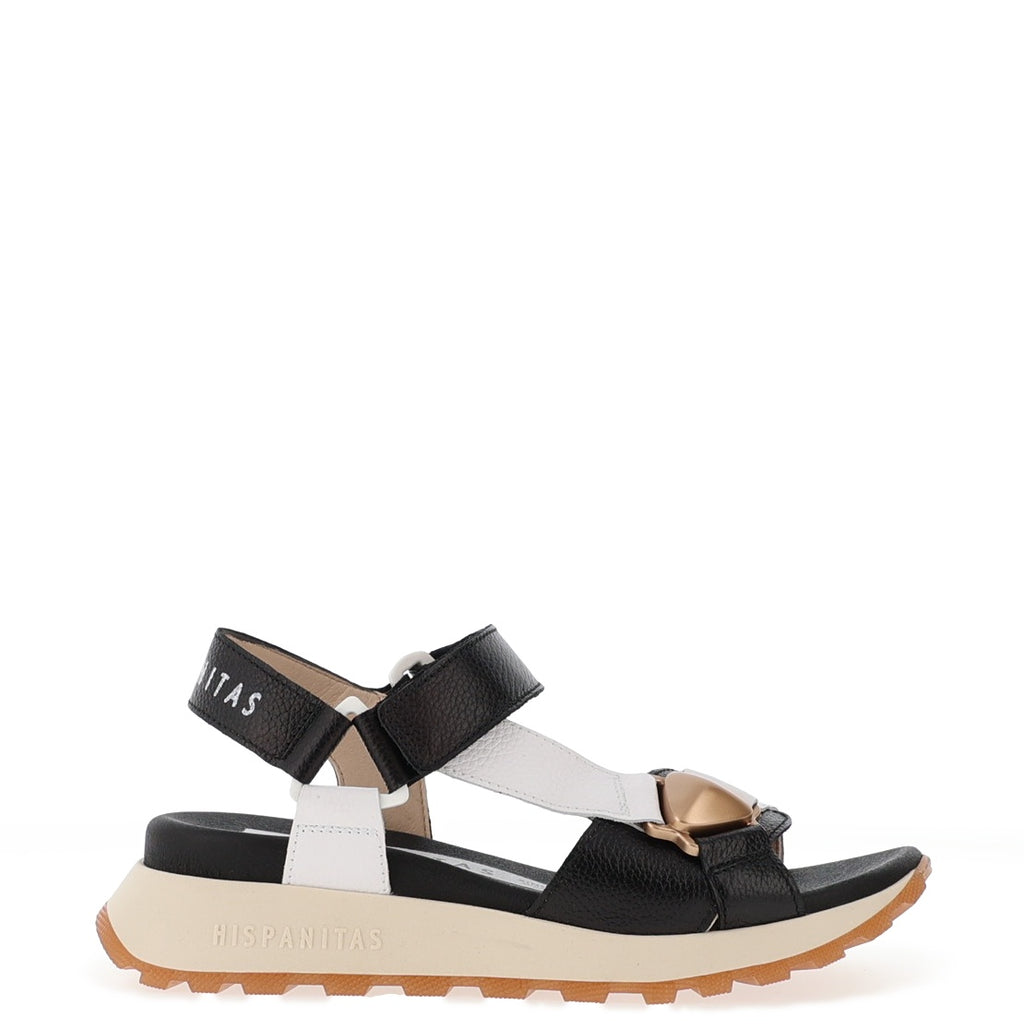 Hispanitas Leather T-Bar Velcro Sandals, Black McElhinneys