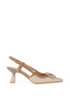 Hispanitas Nova Leather Woven Buckle Sling Back Heeled Shoes, Natural Desert
