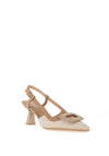 Hispanitas Nova Leather Woven Buckle Sling Back Heeled Shoes, Natural Desert