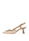 Hispanitas Nova Leather Woven Buckle Sling Back Heeled Shoes, Natural Desert