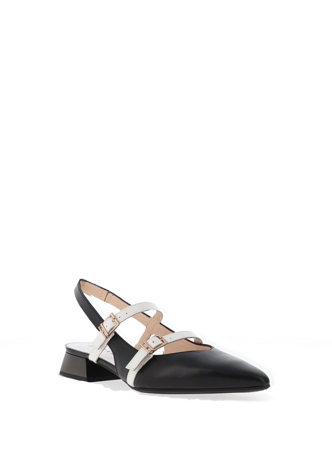 Hispanitas Leather Double Strap Sling Back Pumps, Black & White