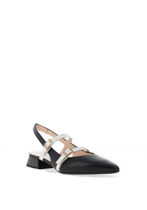Hispanitas Leather Double Strap Sling Back Pumps, Black & White