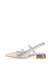 Hispanitas Metallic Leather Double Strap Sling Back Pumps, Silver