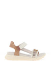 Hispanitas Ambar Pebbled Leather Side T-Bar Sandals, Cream & Tan