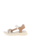 Hispanitas Ambar Pebbled Leather Side T-Bar Sandals, Cream & Tan
