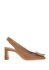 Hispanitas Amafola Leather Wood Detailed Sling Back Heeled Shoes, Tan