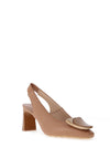 Hispanitas Amafola Leather Wood Detailed Sling Back Heeled Shoes, Tan