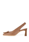 Hispanitas Amafola Leather Wood Detailed Sling Back Heeled Shoes, Tan