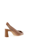 Hispanitas Amafola Leather Wood Detailed Sling Back Heeled Shoes, Tan