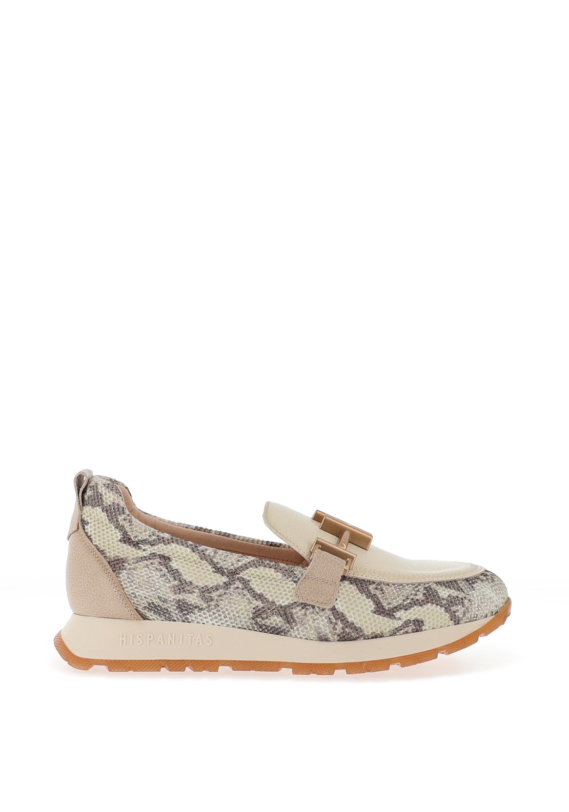 Hispanitas Leather Faux Snake Printed Loafers, Taupe