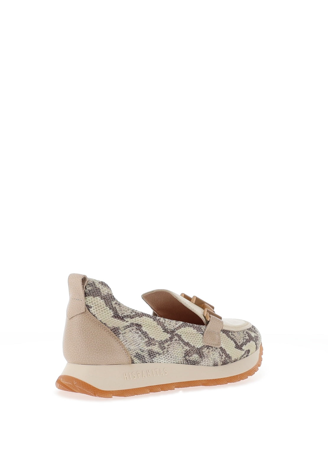 Hispanitas Leather Faux Snake Printed Loafers, Taupe